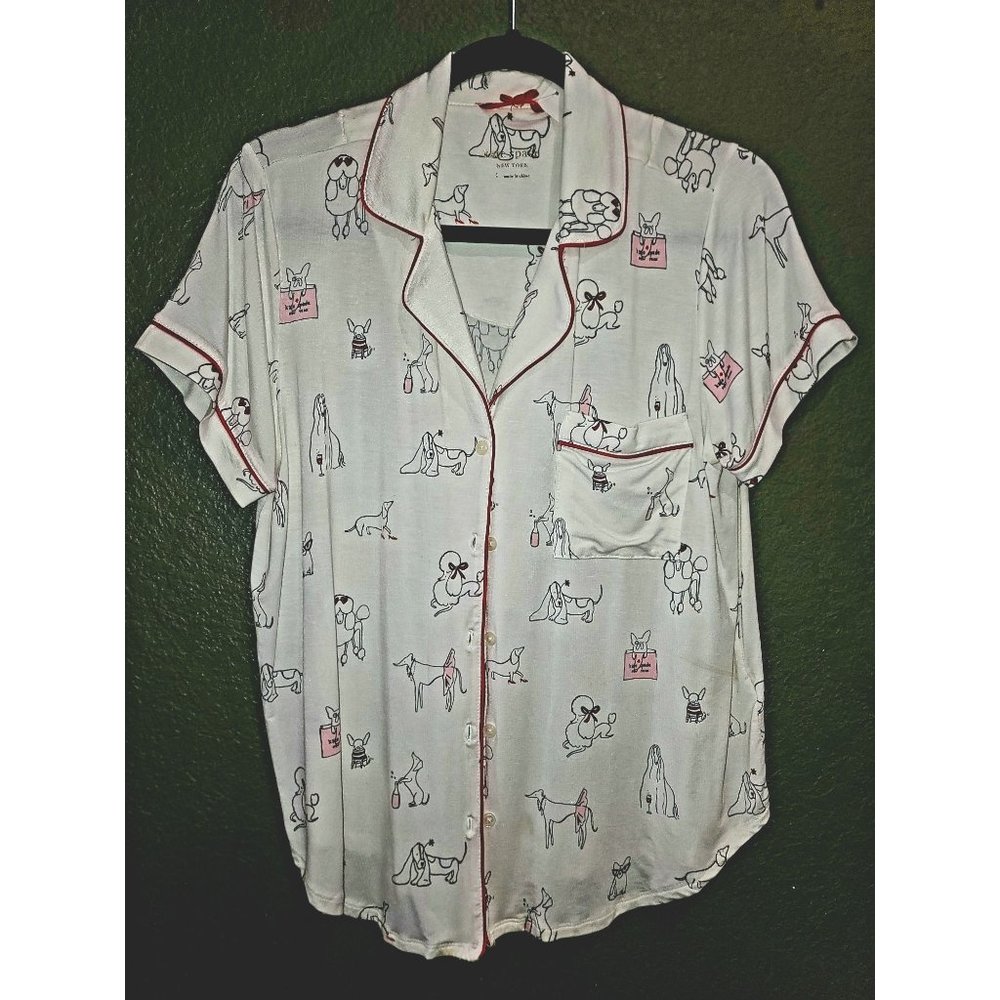 Kate Spade New York womens pj top short sleeves blouse cute dogs